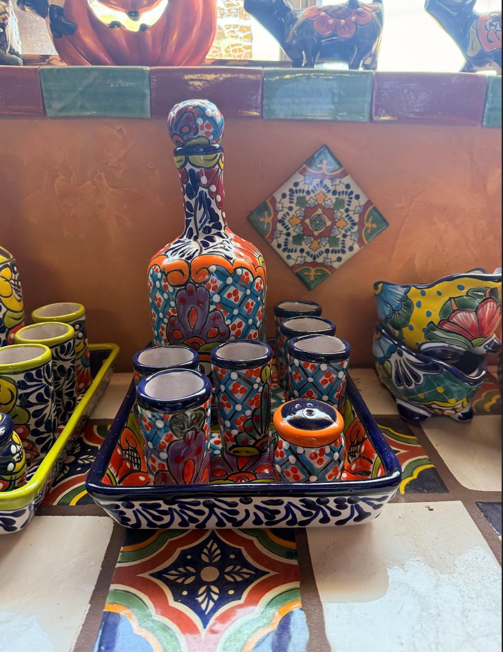 Hand Painted Talavera Tequila Set