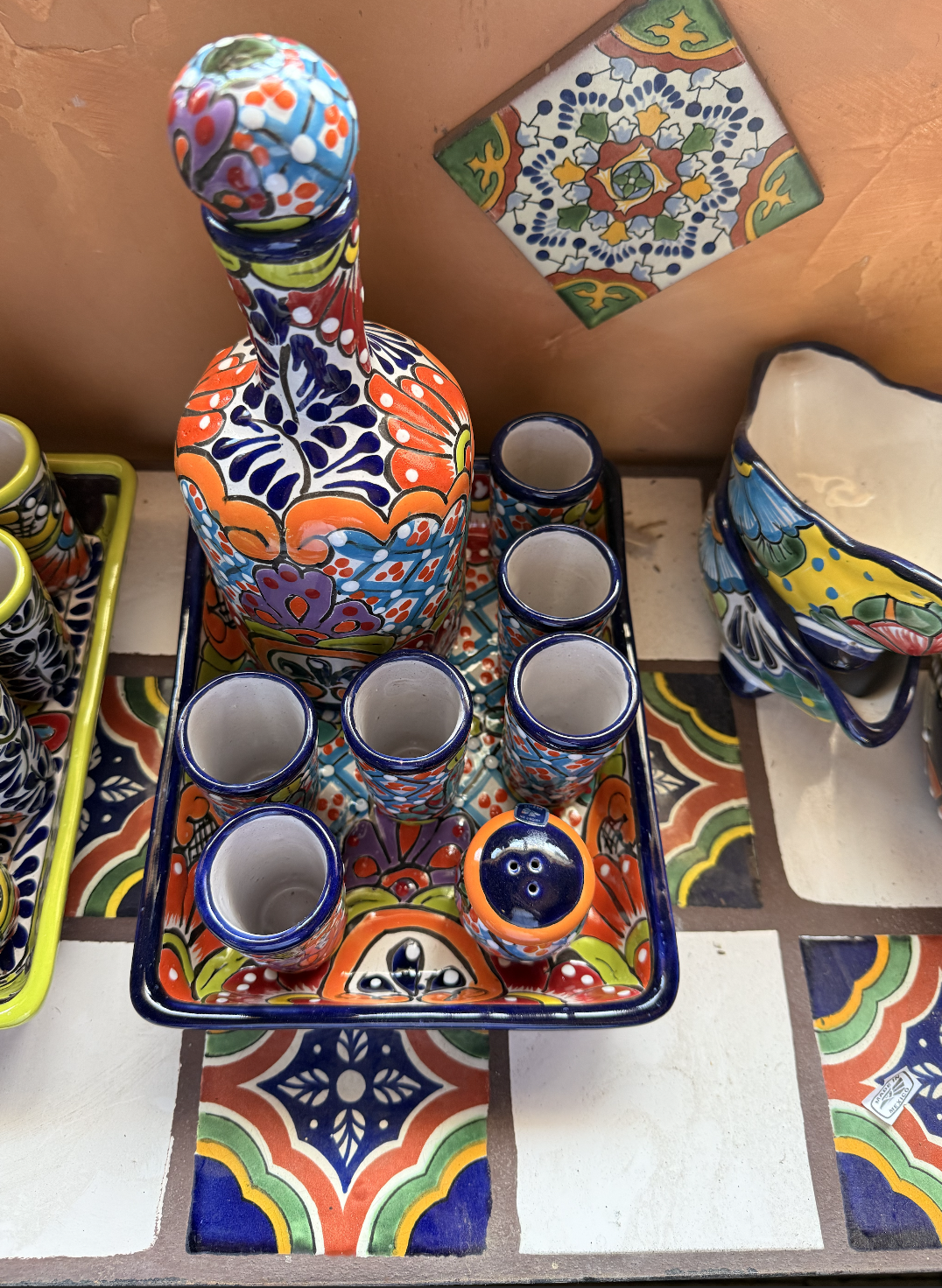 Hand Painted Talavera Tequila Set